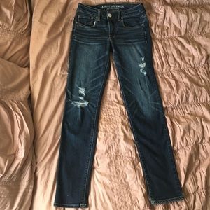 American Eagle Dark Blue Distressed Skinny Jeans